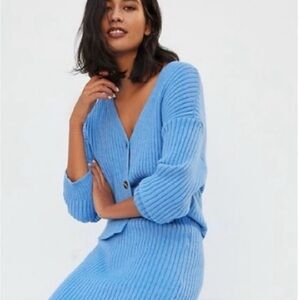 Anthropologie Light Blue Ribbed V-Neck Cardigan